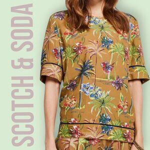 Scotch & Soda Tropical Palm Tree Short Sleeve Blouse Sz L